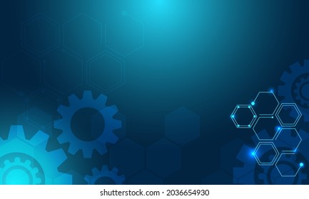 Abstract Mother Board With Gear And Hexagon And Line Dot Connection. Chip Curcuit Processor System Surface Background With Shine Light Energy For Engenerering Data.