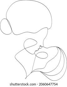 Abstract mother with a child in continuous one line drawing art style. Mother`s Day card. Woman hugging her baby. Happy motherhood concept. Modern vector illustration