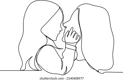 Abstract mother with a child in continuous one line drawing art style. Mother`s Day card. Woman hugging her baby. Happy motherhood concept. Modern vector illustration