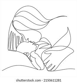 Resumen de la madre con un niño en un continuo estilo de dibujo de una línea. Tarjeta del Día de la Madre. Mujer abrazando a su bebé. Feliz concepto de maternidad. Ilustración vectorial moderna