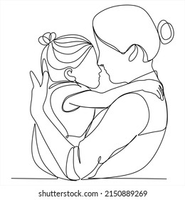 Resumen de la madre con un niño en un continuo estilo de dibujo de una línea. Tarjeta del Día de la Madre. Mujer abrazando a su bebé. Feliz concepto de maternidad. Ilustración vectorial moderna