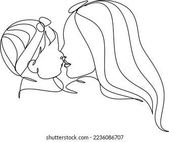 Abstract mother with a child in continuous one line drawing art style. Mother`s Day card. Woman hugging her baby. Happy motherhood concept. Modern vector illustration