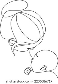 Abstract mother with a child in continuous one line drawing art style. Mother`s Day card. Woman hugging her baby. Happy motherhood concept. Modern vector illustration