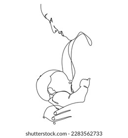Abstract mother with a child in continuous one line drawing art style. Mother`s Day card. Woman hugging her baby. Happy motherhood concept. Modern vector illustration