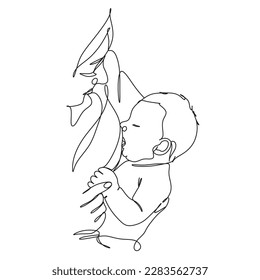 Abstrakte Mutter mit einem Kind in kontinuierlicher Zeichenkunst-Art in einer Linie. Muttertagskarte. Frauen umarmten ihr Baby. Glückliches Mutterschaftskonzept. Moderne Vektorgrafik