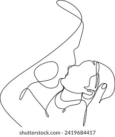 Abstract mother with a child in continuous one line drawing art style. Mother`s Day card. Woman hugging her baby. Happy motherhood concept. Modern vector illustration