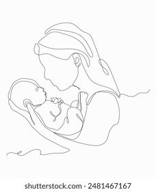 Abstract mother with a child in continuous one line drawing art style, Modern vector illustration