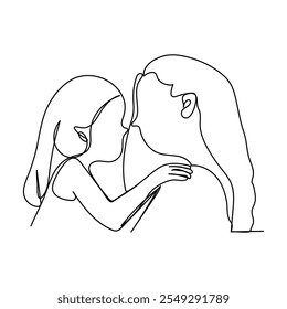 Abstract mother with a child in continuous one line drawing art style. Mother`s Day card. Woman hugging her baby. Happy motherhood concept. Modern vector illustration