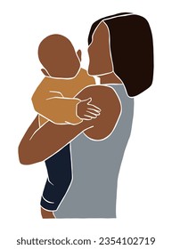 Abstract mother holding a baby illustration. Vector illustration.