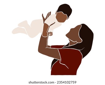 Abstract mother holding a baby illustration. Vector illustration.
