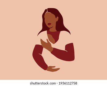 Abstract mother holds her Newborn Baby in Sling with love and care. African American woman and her infant child together. Happy Mother's Day concept. Paper cut vector illustration