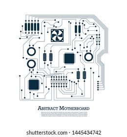 Abstract motherboard, microprocessor, diodes. Vector graphics