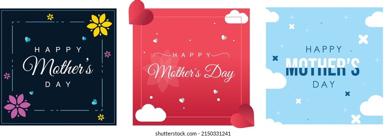 Abstract Mothers Day Greetings Card Collection In Square Size Editable Vector. Happy Mothers Day Social Media Post Banner Designs