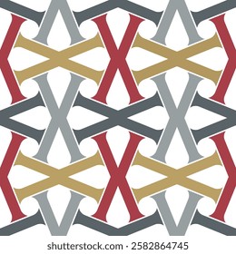Abstract motif with modular geometric cross-shaped elements forming a decorative grid on a white background. Simple and elegant modern design. Seamless repeating pattern. Vector illustration.
