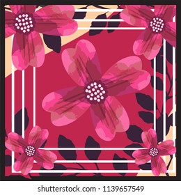 abstract motif scarf with stripe and leaves floral background