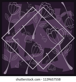 abstract motif scarf with stripe and leaves floral background