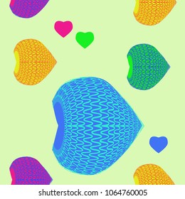 Abstract  motif  seamless pattern, hearts, waves, doodles.