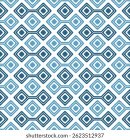 Abstract motif with small blue geometric shapes repeated on a white background. Modern and simple style. Seamless repeating pattern. Vector illustration.