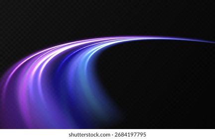 Desenfoque de movimiento Abstractas con rayas de luz azul y púrpura de alta velocidad. El brillo futurista del neón crea un fondo dinámico brillante. Ondas y líneas de remolino púrpura. Efecto Vector.