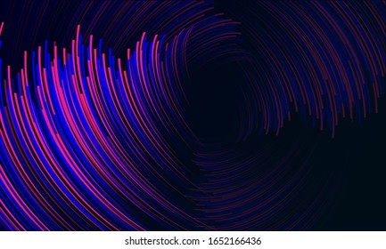Curva de movimiento abstracta con líneas azules y rosas. Velocidad de fondo para banner, afiche, revista, presentación. Giro 3d de flujo de red. Estilo de futuro tecnológico. Ilustración del vector
