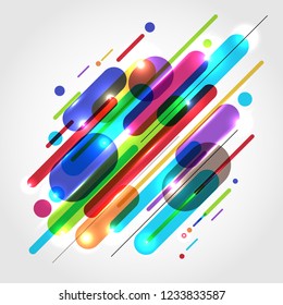 Abstract motion dynamic composition made of various colored rounded shapes lines in diagonal rhythm minimal style. Vector illustration