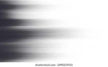 Fondo de Vector de semitonos de desvanecimiento de cámara Abstractas. Patrón punteado blanco y negro Transición Horizontal de oscuro a blanco.