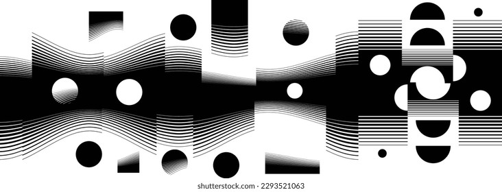 Abstrakter grafischer Hintergrund für abstrakte Grafiken. Punktlinien und horizontale Linien. Übergangsformen. Bewegungszusammensetzung . Vektorgrafik