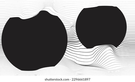 Abstrakter grafischer Hintergrund für abstrakte Grafiken. Schwarzer Kreis und horizontale Linien. Übergangsformen. Bewegungszusammensetzung . Vektorgrafik