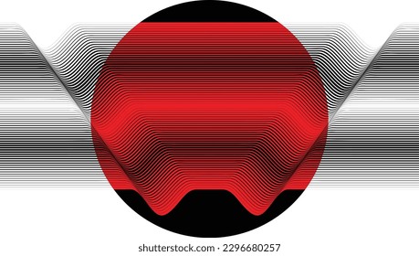 Resumen del fondo de diseño gráfico de movimiento. Círculo negro y líneas horizontales. Formas de transición. Composición del movimiento. Ilustración del vector