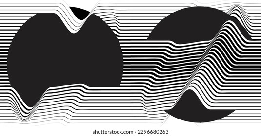 Abstract motion graphic design background . Black circle and horizontal lines . Transition shapes . Movement composition . Vector illustration