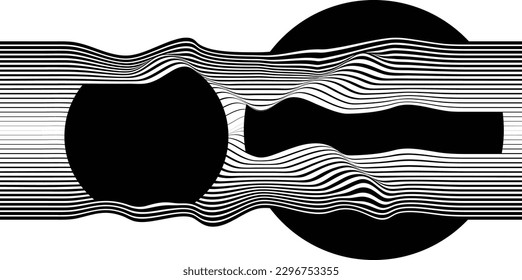Abstract motion graphic design background . Black circle and horizontal lines . Transition shapes . Movement composition . Vector illustration