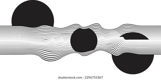 Abstract motion graphic design background . Black circle and horizontal lines . Transition shapes . Movement composition . Vector illustration