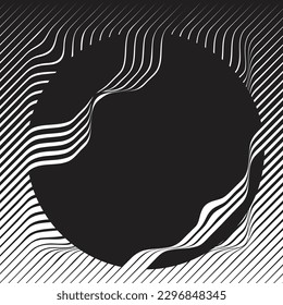 Abstract motion graphic design background . Black circle and horizontal lines . Transition shapes . Movement composition . Vector illustration