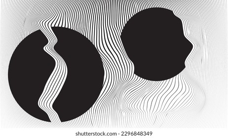 Abstract motion graphic design background . Black circle and horizontal lines . Transition shapes . Movement composition . Vector illustration