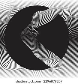 Abstract motion graphic design background . Black circle and horizontal lines . Transition shapes . Movement composition . Vector illustration