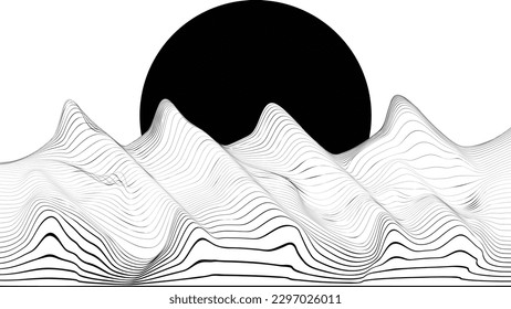 Abstract motion graphic design background . Black circle and horizontal lines . Transition shapes . Movement composition . Vector illustration