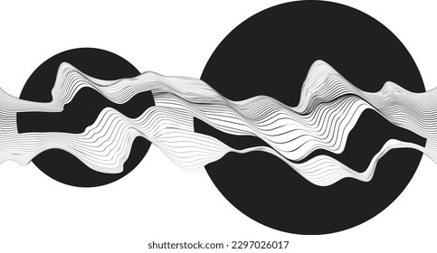 Abstract motion graphic design background . Black circle and horizontal lines . Transition shapes . Movement composition . Vector illustration
