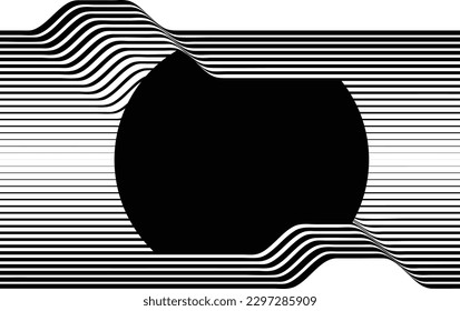 Resumen del fondo de diseño gráfico de movimiento. Círculo negro y líneas horizontales. Formas de transición. Composición del movimiento. Ilustración del vector