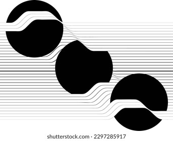 Abstract motion graphic design background . Black circle and horizontal lines . Transition shapes . Movement composition . Vector illustration