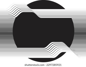 Abstract motion graphic design background . Black circle and horizontal lines . Transition shapes . Movement composition . Vector illustration