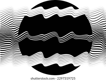 Abstract motion graphic design background . Black circle and horizontal lines . Transition shapes . Movement composition . Vector illustration