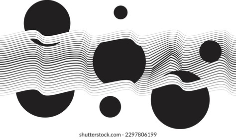 Abstract motion graphic design background . Black circle and horizontal lines . Transition shapes . Movement composition . Vector illustration
