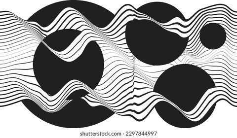 Abstract motion graphic design background . Black circle and horizontal lines . Transition shapes . Movement composition . Vector illustration
