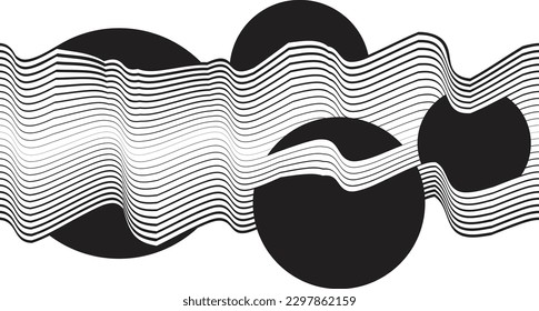 Abstract motion graphic design background . Black circle and horizontal lines . Transition shapes . Movement composition . Vector illustration