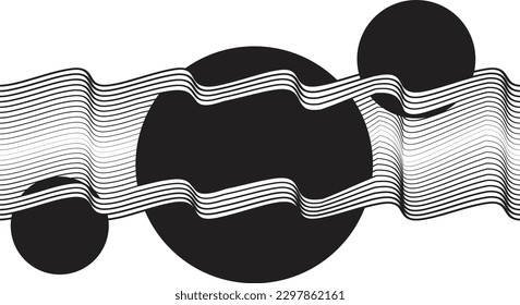 Resumen del fondo de diseño gráfico de movimiento. Círculo negro y líneas horizontales. Formas de transición. Composición del movimiento. Ilustración del vector