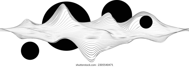 Abstract motion graphic design background . Black circle and horizontal lines . Transition shapes . Movement composition . Vector illustration
