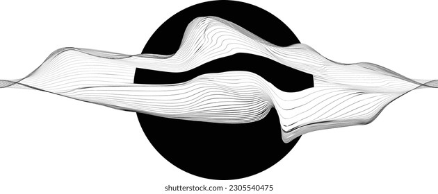 Abstract motion graphic design background . Black circle and horizontal lines . Transition shapes . Movement composition . Vector illustration