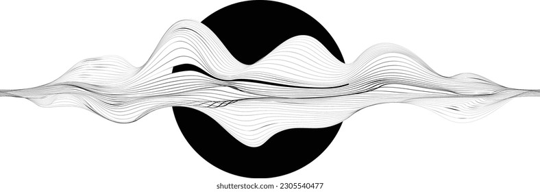 Abstract motion graphic design background . Black circle and horizontal lines . Transition shapes . Movement composition . Vector illustration