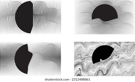 Resumen del fondo de diseño gráfico de movimiento. Círculo negro y líneas horizontales. Formas de transición. Composición del movimiento. Ilustración del vector