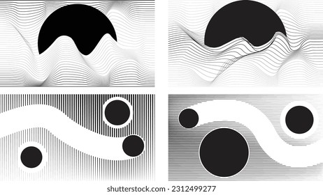 Resumen del fondo de diseño gráfico de movimiento. Círculo negro y líneas horizontales. Formas de transición. Composición del movimiento. Ilustración del vector